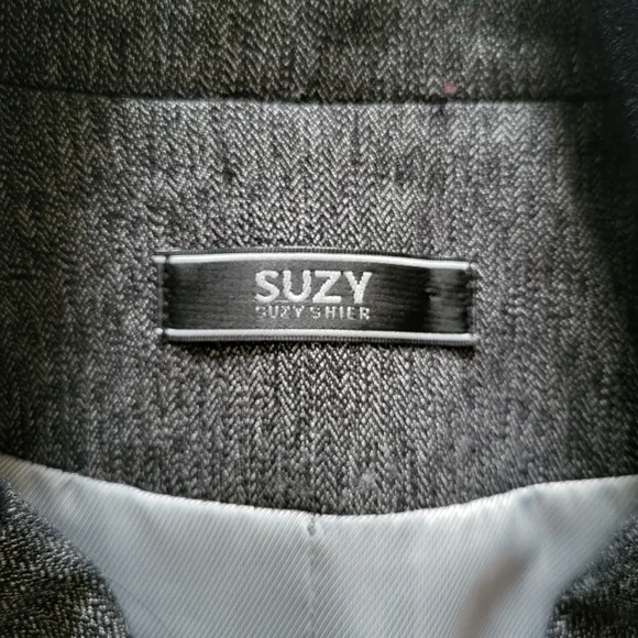 Suzy Shier Women's US4 Blazer Gray Black Velvet Panel Button Front Tailored Fit - Picture 11 of 16